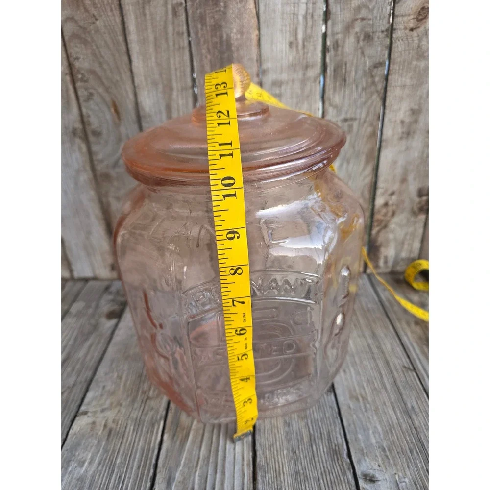 Planters Pennant 5 Cent Salted Peanuts Pink Glass Jar Mr Peanut Lid Finial 13